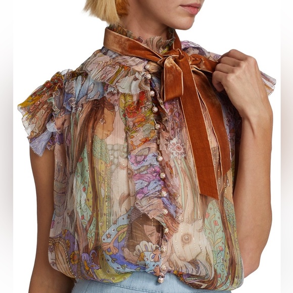 Zimmermann Tops - Zimmermann Kaleidoscope Printed Ruffled Top